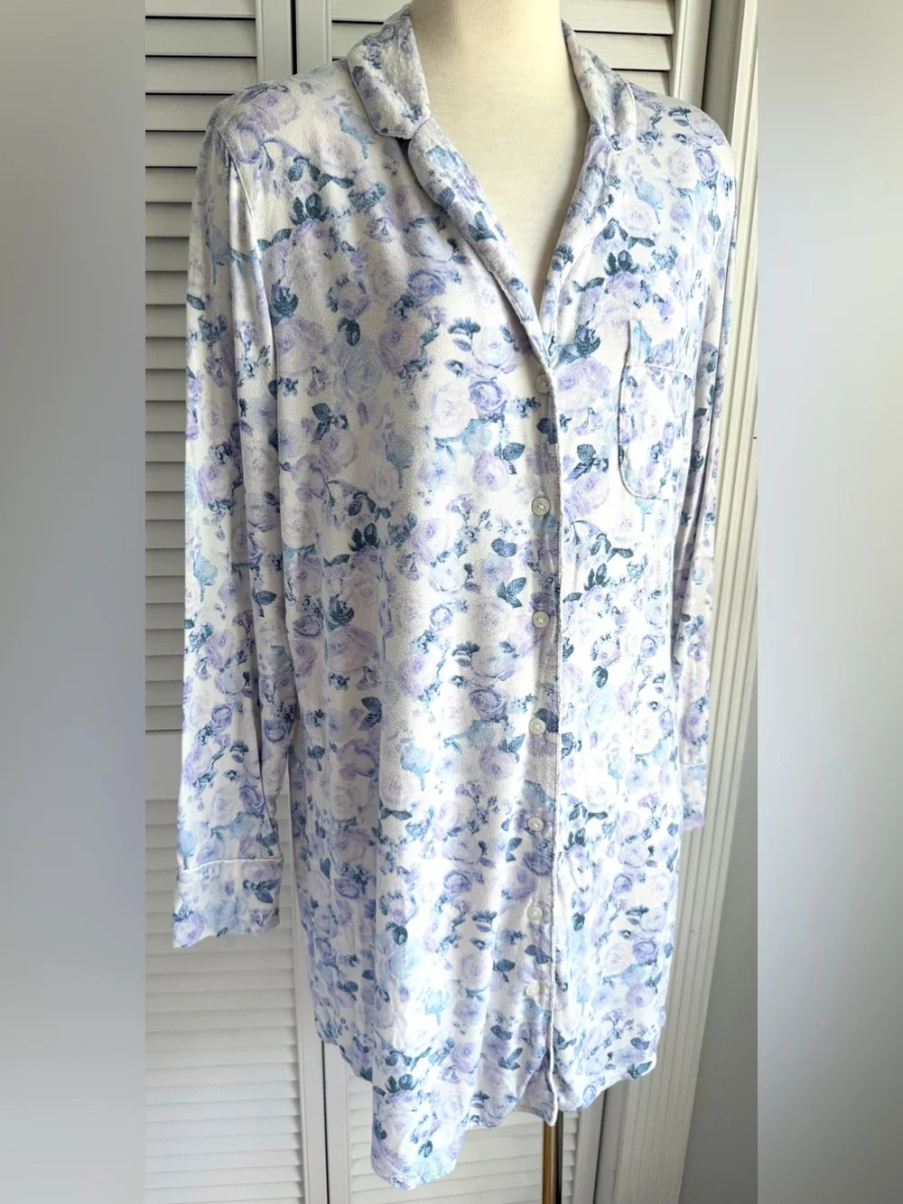 S🪻 Victoria’s Secret VS Modal Blue Lavender Purple Floral Button Up Sleepshirt